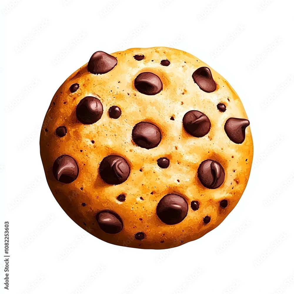 Fototapeta premium Delicious chocolate chip cookie with a golden brown texture and rich chocolate chips, perfect for dessert.