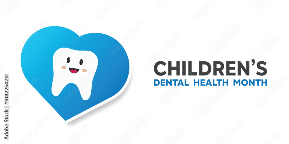 National Childrens Dental Health Month. Heart and tooth. Great for cards, banners, posters, social media and more. White background. National Childrens Dental Health Month. Heart and tooth. Great for cards, banners, posters, social media and more. White background.