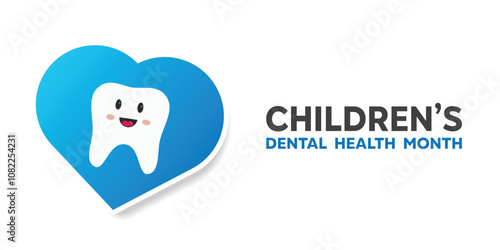 National Childrens Dental Health Month. Heart and tooth. Great for cards, banners, posters, social media and more. White background.