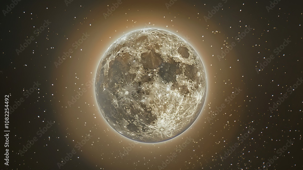 Fototapeta premium A serene full moon illuminating a calm lake at midnight.