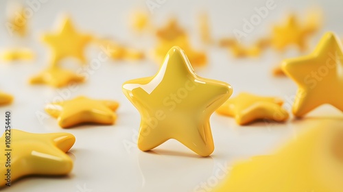 3D Illustration of Five-Star Rating Representing Customer Feedback, Quality Assurance, and Positive Reviews in Business