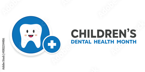 National Childrens Dental Health Month. Tooth and plus icon. Great for cards, banners, posters, social media and more. White background.