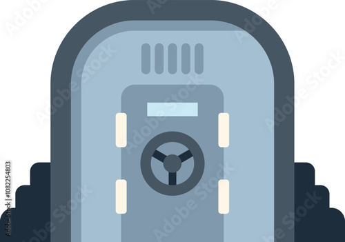 This illustration shows a big safe door, providing security and protection for valuables inside a bank vault