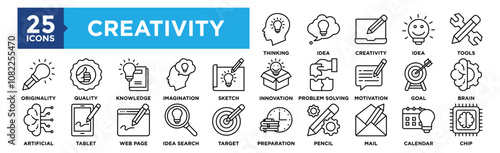 Creativity icon collection set. Containing design Thinking, Idea, Creativity, Idea, Tools