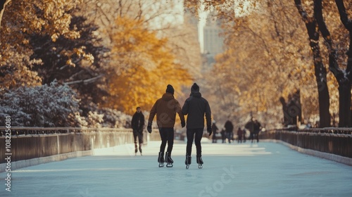 at the fall, ice skaters enjoying themselves at New York Central Park