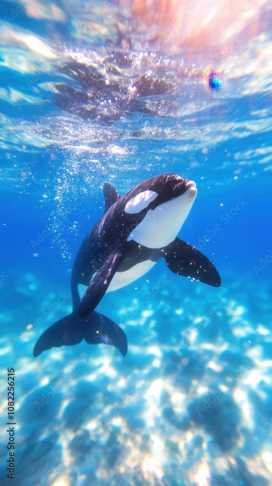 Obraz premium Orca Swimming Underwater Marine Life Photography Ocean Environment Close-Up View Wildlife Conservation