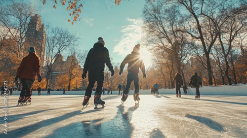 at the fall, ice skaters enjoying themselves at New York Central Park