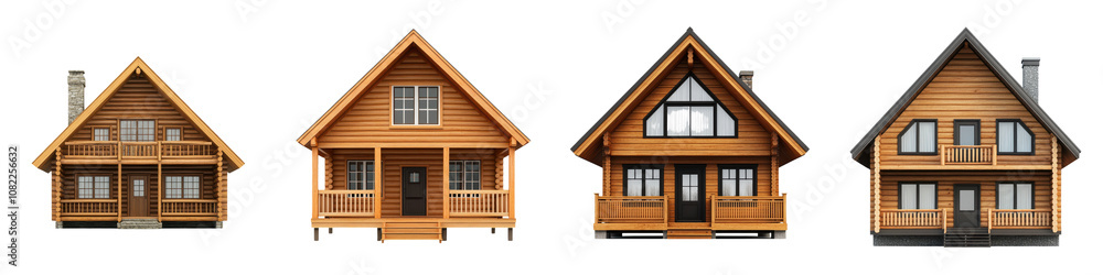 Collection of charming wooden log cabins and chalets in snowy mountain landscapes featuring rustic architecture and traditional design elements Collection of charming wooden log cabins and chalets in snowy mountain landscapes featuring rustic architecture and traditional design elements