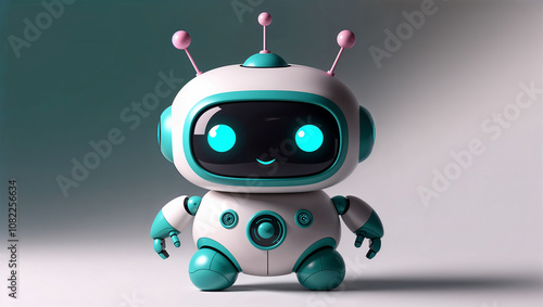 Cute Robot With Antennas And Buttons On Smooth Gradient Background