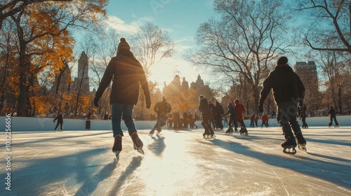 at the fall, ice skaters enjoying themselves at New York Central Park