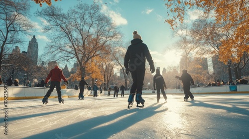 at the fall, ice skaters enjoying themselves at New York Central Park