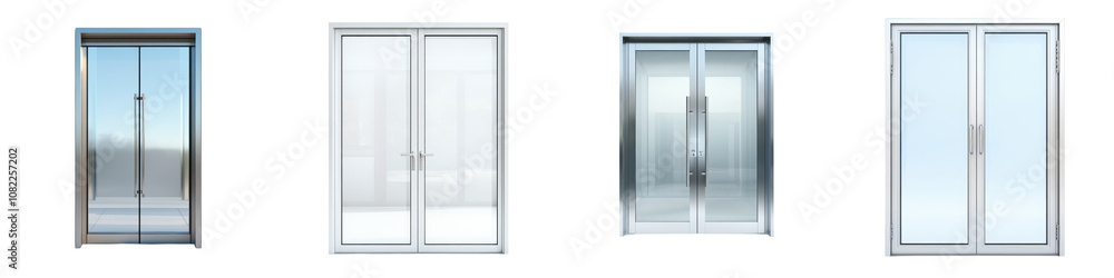 Elegant and contemporary glass skyscrapers and office building facade with entrance doors and windows in a bustling urban city landscape Elegant and contemporary glass skyscrapers and office building facade with entrance doors and windows in a bustling urban city landscape