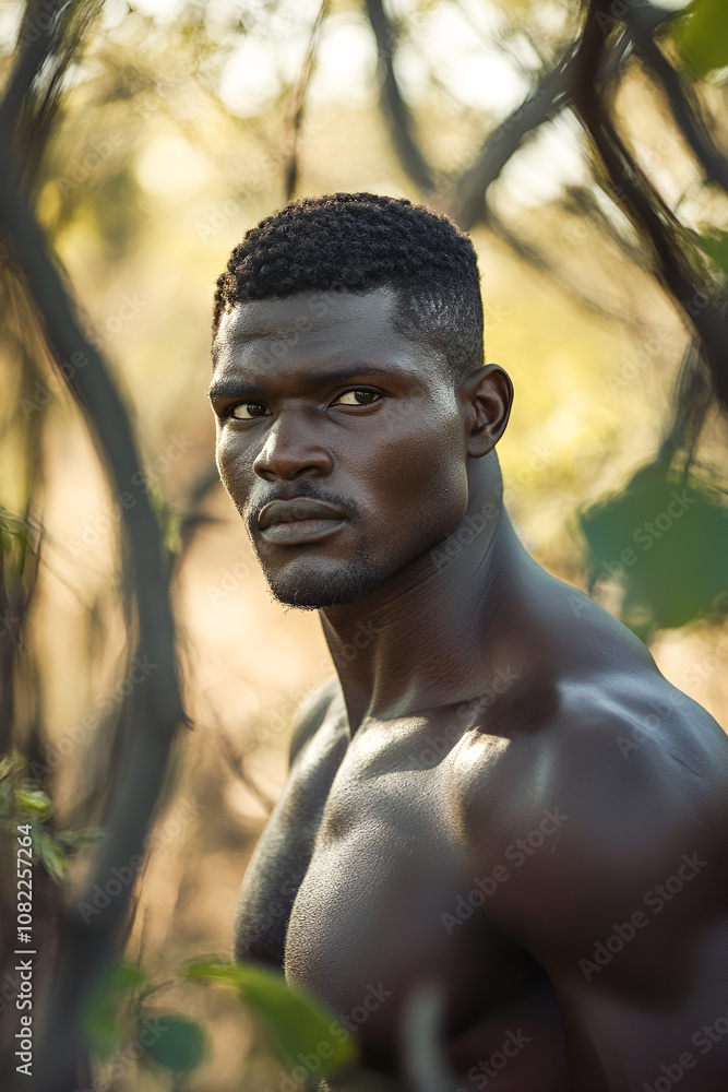 A handsome African American man in the woods A handsome African American man in the woods