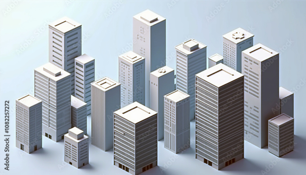 Isometric background with skyscrapers and modern buildings, multi-level office buildings with windows and details, designed in cool gray-blue tones to create an urban atmosphere. Isometric background with skyscrapers and modern buildings, multi-level office buildings with windows and details, designed in cool gray-blue tones to create an urban atmosphere.