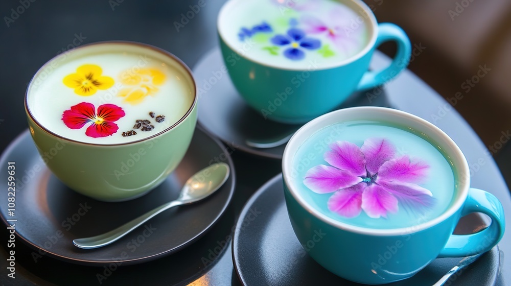 Elegant cup of matcha tea with intricate flower art design, served as a steaming hot drink, showcasing beauty, artistry, and relaxation in every sip. Elegant cup of matcha tea with intricate flower art design, served as a steaming hot drink, showcasing beauty, artistry, and relaxation in every sip.