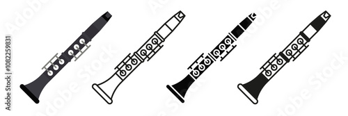 Clarinet. A simple set of musical instruments. Images of clarinet in different styles.
