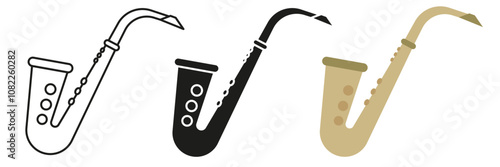 Saxophone. A simple set of musical instruments. Image of a saxophone in different styles.