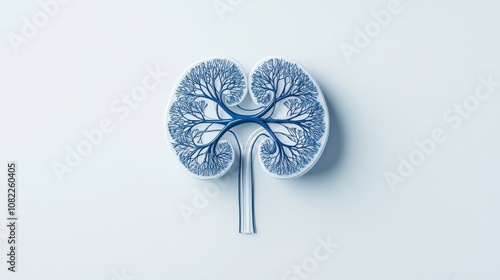 Detailed anatomy illustration of a kidney with nephrons medical education diagram scientific environment close-up view organ functionality