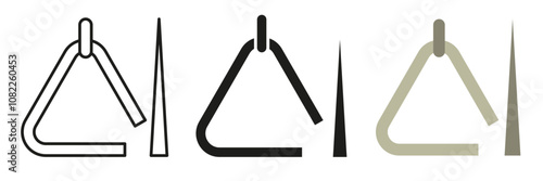 Triangle. A simple set of musical instruments. Triangle image in different styles.