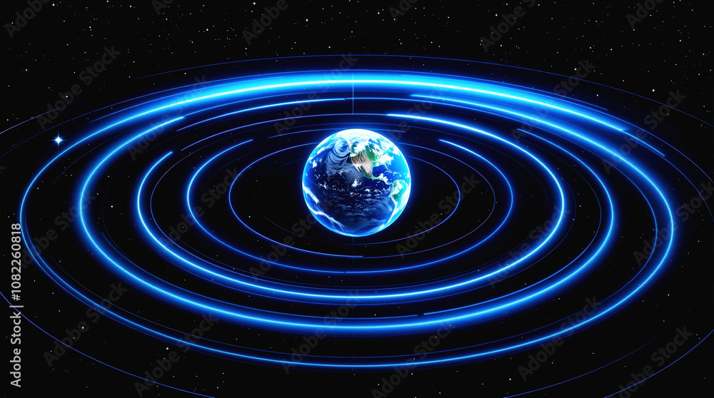 Earth in Orbit Surrounded by Hypothetical Cosmic Rings and Stars Earth in Orbit Surrounded by Hypothetical Cosmic Rings and Stars
