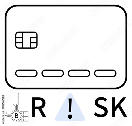 Credit card with embedded chip and dashed horizontal lines above RISK word. Ideal for financial security, online payments, cybersecurity, banking, cryptocurrency, fraud prevention, and risk