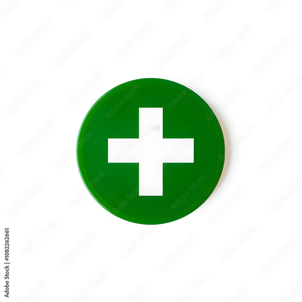 Chamfered corner white cross green circle. A first aid medical symbol. Isolated on a white background. Generative AI Chamfered corner white cross green circle. A first aid medical symbol. Isolated on a white background. Generative AI