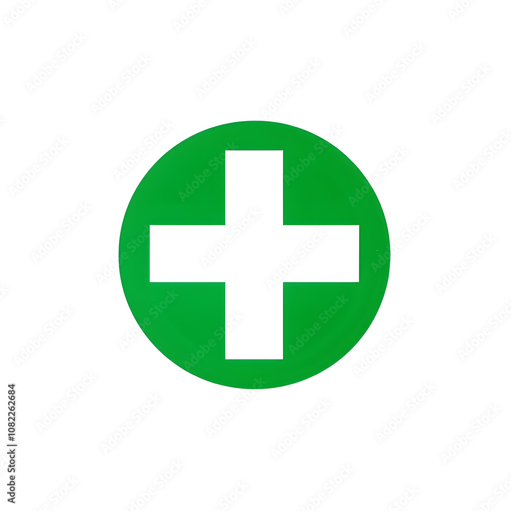 Chamfered corner white cross green circle. A first aid medical symbol. Isolated on a white background. Generative AI Chamfered corner white cross green circle. A first aid medical symbol. Isolated on a white background. Generative AI