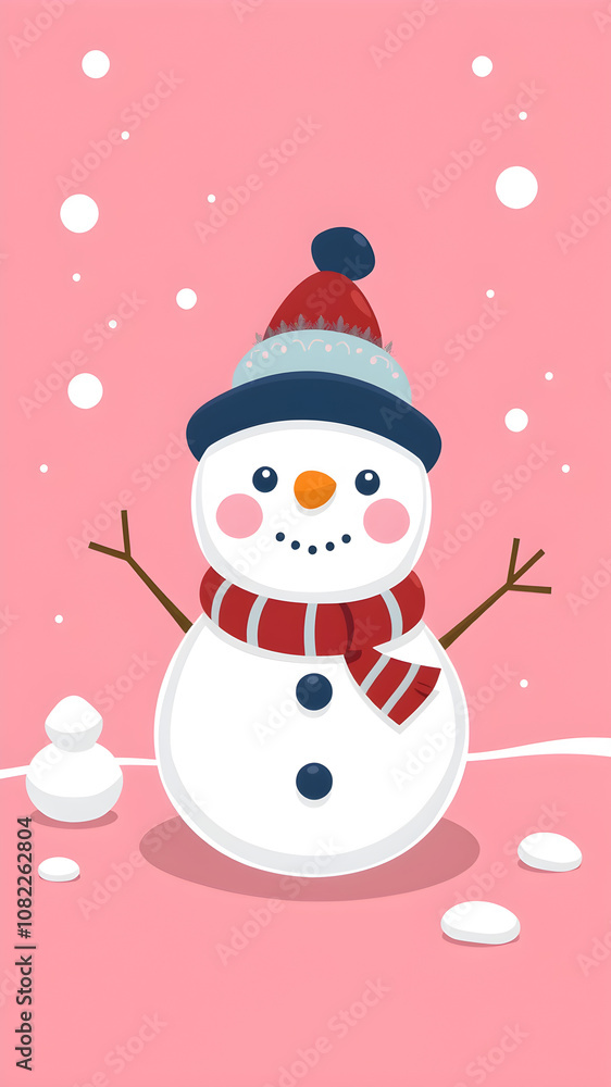 Christmas snowman on pink background. cute snowman in christmas snowy nature. vector cartoon illustration. Generative AI Christmas snowman on pink background. cute snowman in christmas snowy nature. vector cartoon illustration. Generative AI