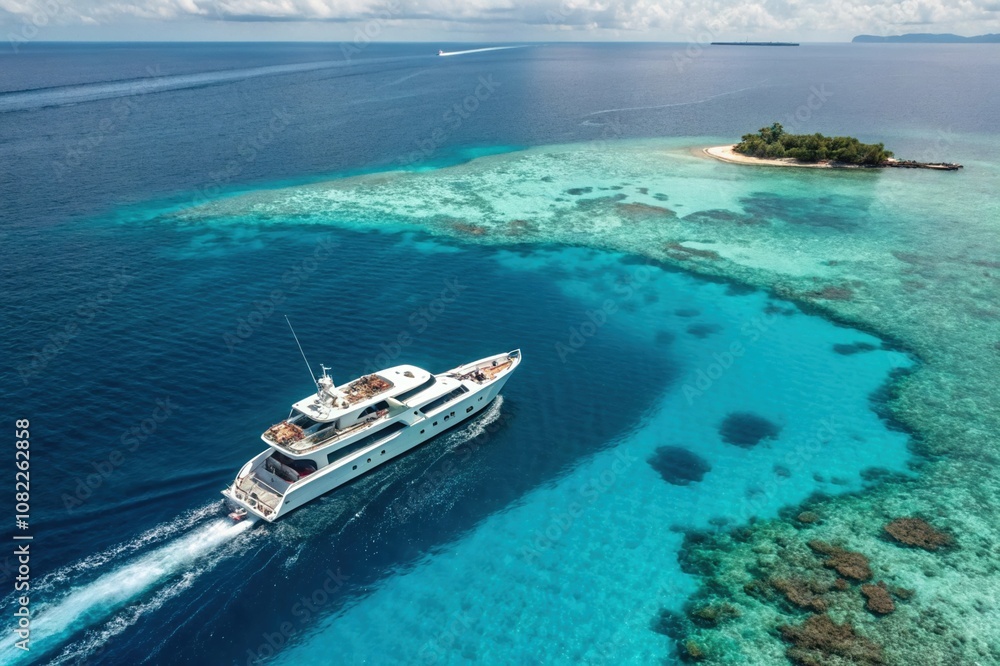 Aerial view of a luxurious white yacht Aerial view of a luxurious white yacht