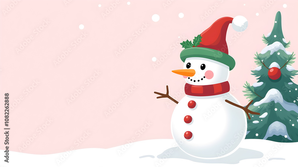 Christmas snowman on pink background. cute snowman in christmas snowy nature. vector cartoon illustration. Generative AI Christmas snowman on pink background. cute snowman in christmas snowy nature. vector cartoon illustration. Generative AI