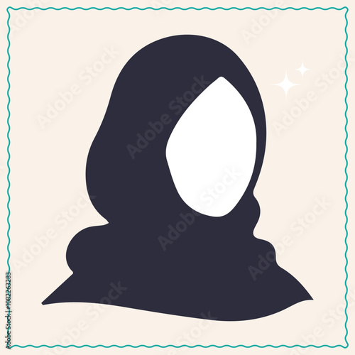 Hijab girl logo design with green frame. Islam and afghani female figure sillhouette icon. Feminism shine icon