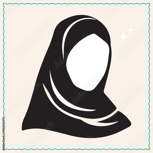 Hijab girl logo design with green frame. Islam and afghani female figure sillhouette icon