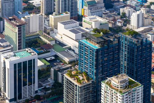 Morning view of tall buildings and large buildings in the heart of the city. business buildings in big cities