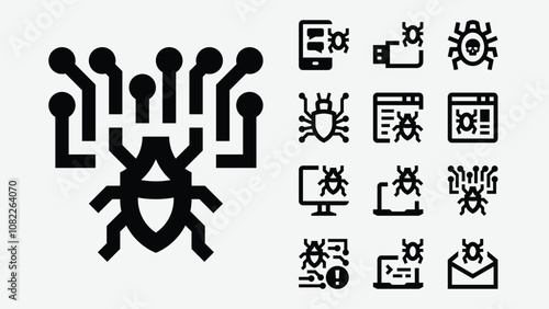 Hacker Malware Attack Line Icons