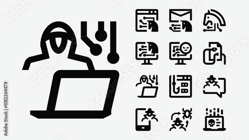 Hacker Malware Attack Line Icons