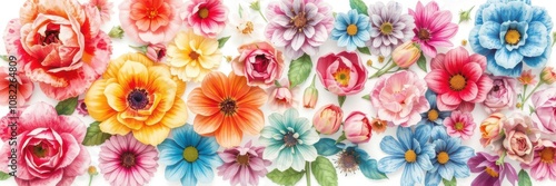 Colorful watercolor flowers vector collection includes roses, daisies, tulips, and more in a variety of vibrant hues and styles, daisies, artistic