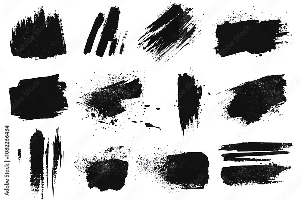 Collection of Brush Strokes ,Vector Grunge Brushes ,Dirty textures of banners, boxes, frames, Painted objects isolated on white background
