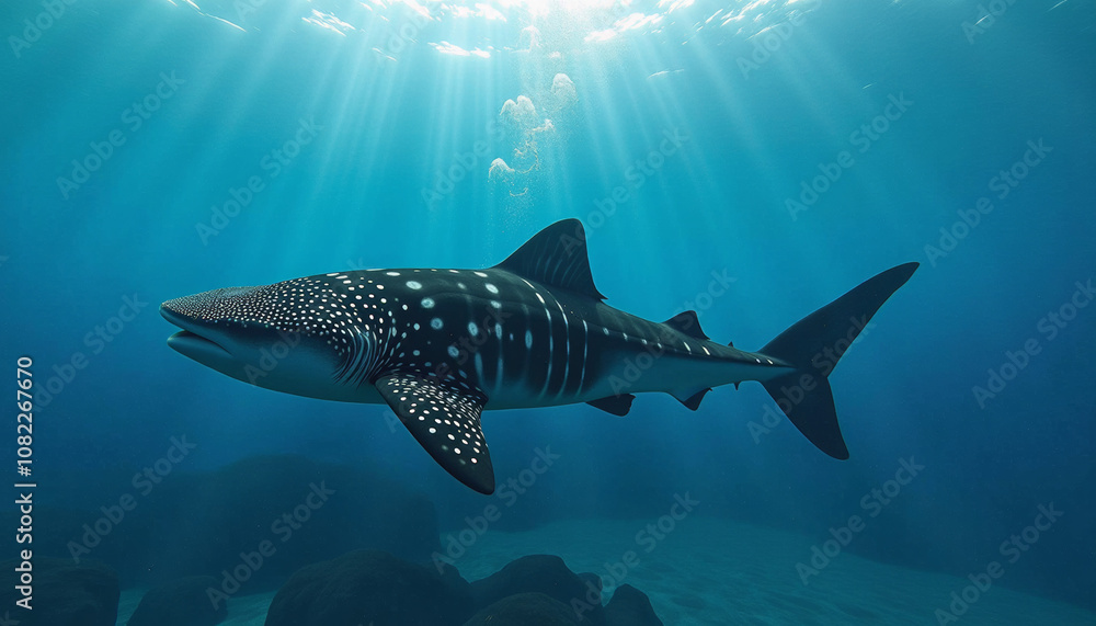 Obraz premium Majestic Spotted Shark in the Deep Blue Ocean