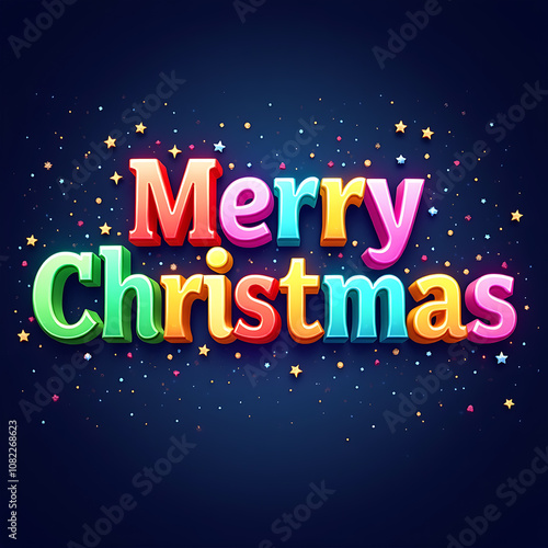 Colorful Merry Christmas Typography with Ornaments