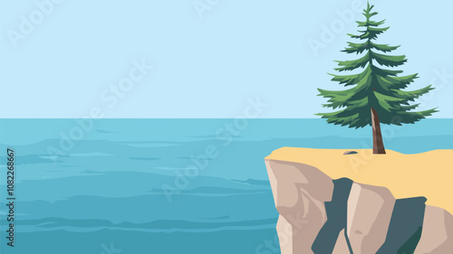 Tree on Rocky Cliff by Ocean