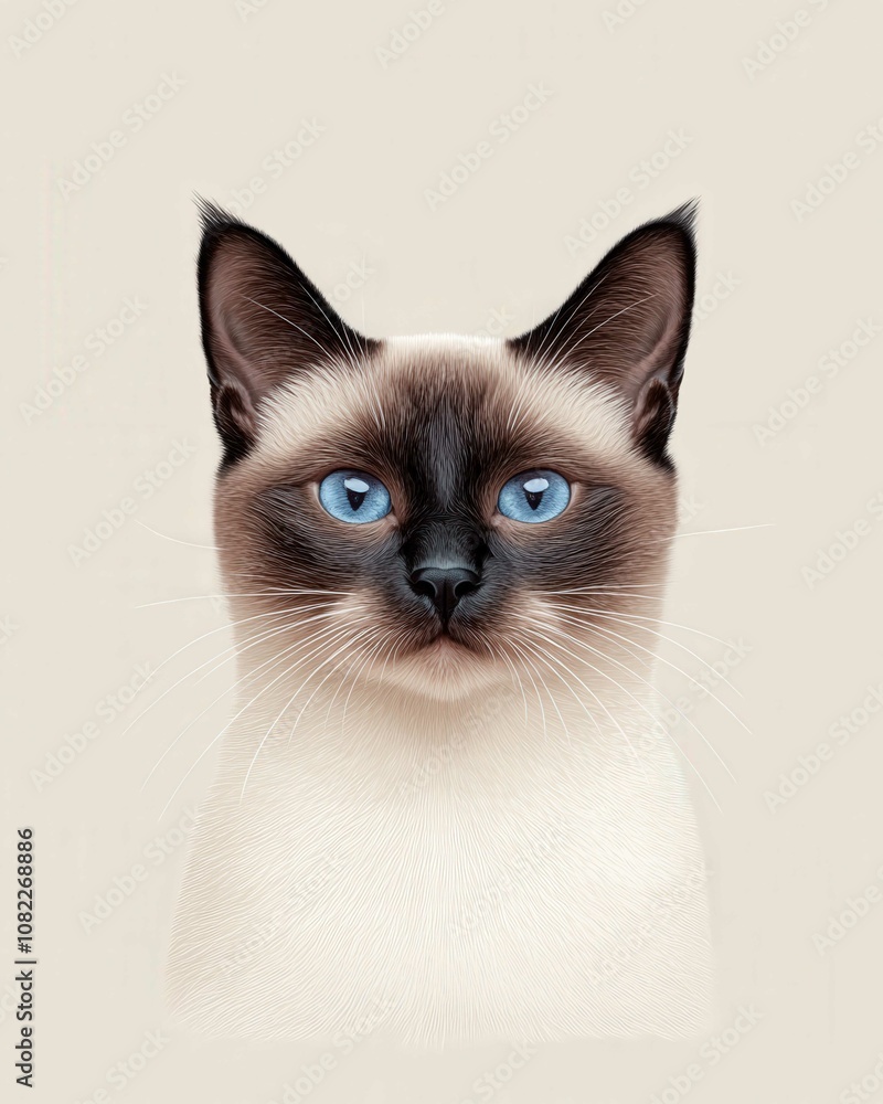 Portrait of a Siamese Cat with Striking Blue Eyes and Sleek Coat, Ideal for Cat Lovers and Breed Enthusiasts
Portrait of a Siamese Cat with Striking Blue Eyes and Sleek Coat, Ideal for Cat Lovers and Breed Enthusiasts