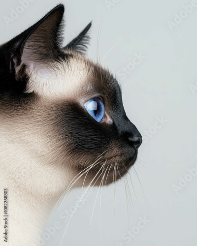 Portrait of a Siamese Cat with Striking Blue Eyes and Sleek Coat, Ideal for Cat Lovers and Breed Enthusiasts