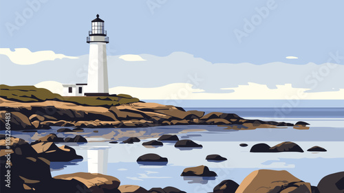 Coastal Lighthouse with Rocky Shore