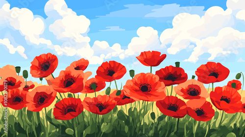 Field of Red Poppies with Clouds