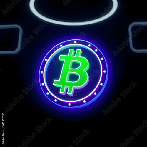 Green Bitcoin 3d neon logo. Generative AI