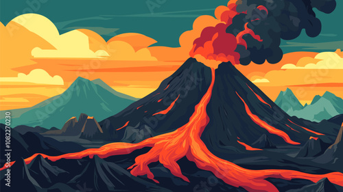 Volcano Eruption with Flowing Lava