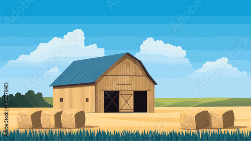 Barn on Golden Wheat Field