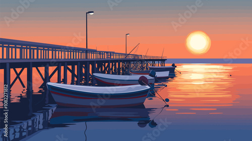 Fishing Boats Docked at Sunset