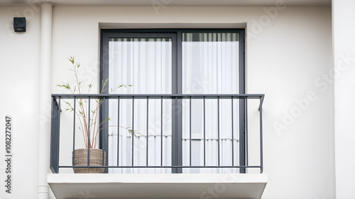 Minimalist Balcony Detail with Metal Railing. Generative AI