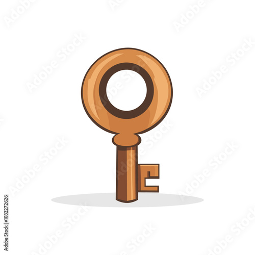 Vintage key with keyhole, simple flat vector